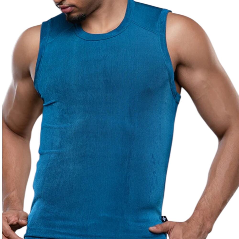 Andrew Christian Sensual Rib Muscle Tee Large Teal - Picture 2 of 7